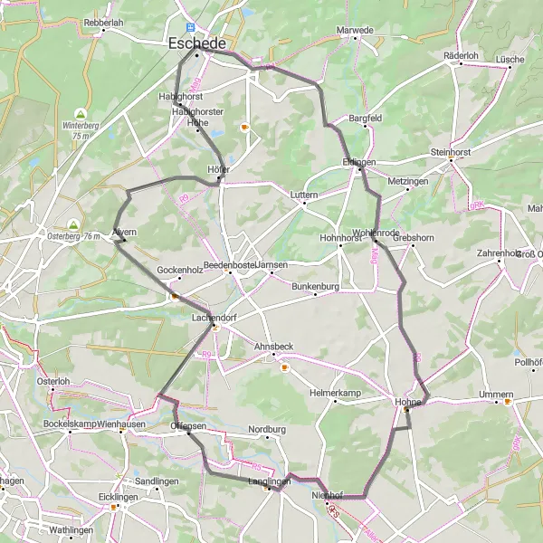 Karten-Miniaturansicht der Radinspiration "Rund um Eschede" in Lüneburg, Germany. Erstellt vom Tarmacs.app-Routenplaner für Radtouren