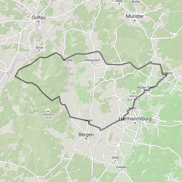 Karten-Miniaturansicht der Radinspiration "Rundtour nach Faßberg über Bleckmarberg und Becklingen" in Lüneburg, Germany. Erstellt vom Tarmacs.app-Routenplaner für Radtouren