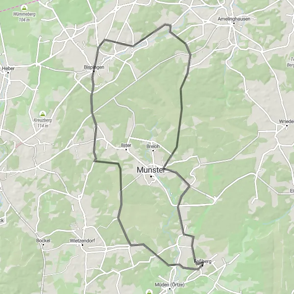 Karten-Miniaturansicht der Radinspiration "Rundtour nach Faßberg über Bispingen und Trauen" in Lüneburg, Germany. Erstellt vom Tarmacs.app-Routenplaner für Radtouren