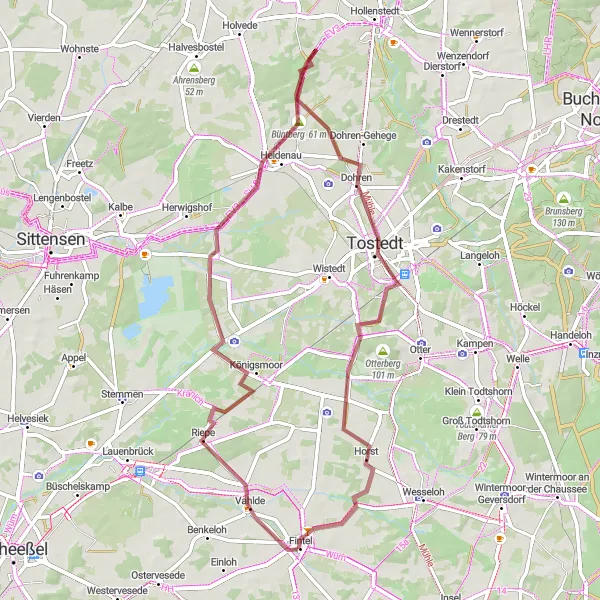 Map miniature of "Vahlde Loop" cycling inspiration in Lüneburg, Germany. Generated by Tarmacs.app cycling route planner