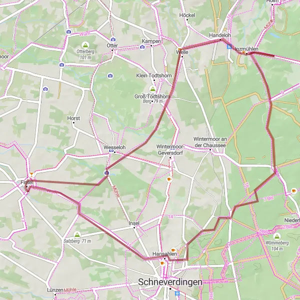 Karten-Miniaturansicht der Radinspiration "Natur pur: Gravel-Tour durch die Heide" in Lüneburg, Germany. Erstellt vom Tarmacs.app-Routenplaner für Radtouren