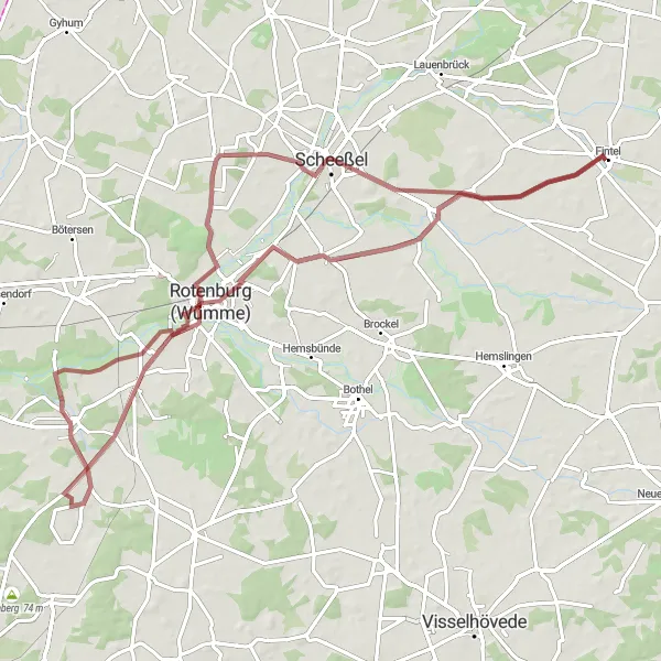 Map miniature of "The Gravel Loop to Westervesede" cycling inspiration in Lüneburg, Germany. Generated by Tarmacs.app cycling route planner