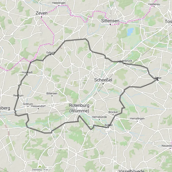 Map miniature of "Westervesede Adventure" cycling inspiration in Lüneburg, Germany. Generated by Tarmacs.app cycling route planner