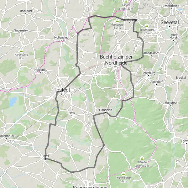 Map miniature of "Tostedt Challenge" cycling inspiration in Lüneburg, Germany. Generated by Tarmacs.app cycling route planner