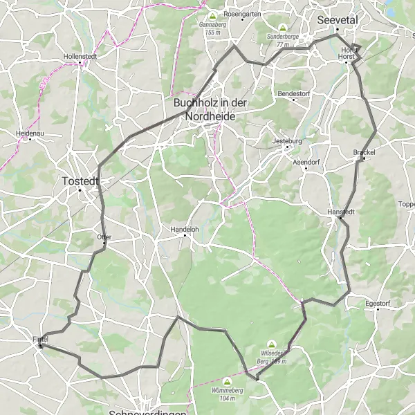 Karten-Miniaturansicht der Radinspiration "Herausfordernde Roadtour durch die Heide" in Lüneburg, Germany. Erstellt vom Tarmacs.app-Routenplaner für Radtouren