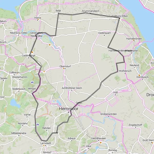 Map miniature of "Hemmoor Winged Road Cycling Route" cycling inspiration in Lüneburg, Germany. Generated by Tarmacs.app cycling route planner