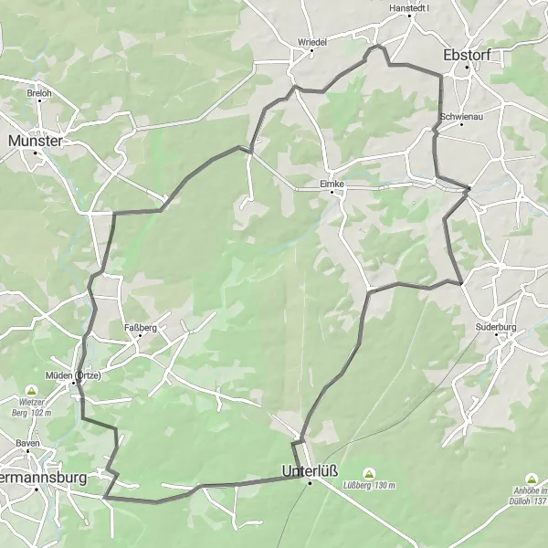 Map miniature of "Lüneburg Round-Trip" cycling inspiration in Lüneburg, Germany. Generated by Tarmacs.app cycling route planner