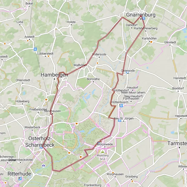 Karten-Miniaturansicht der Radinspiration "Auf den Spuren von Worpswede" in Lüneburg, Germany. Erstellt vom Tarmacs.app-Routenplaner für Radtouren