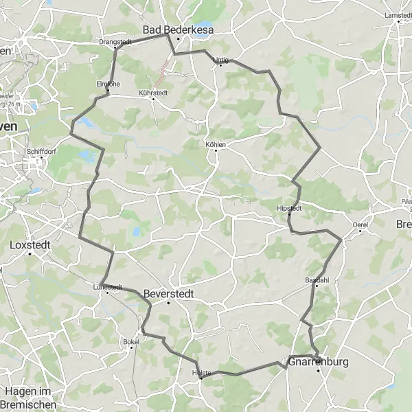 Map miniature of "Lunestedt Loop" cycling inspiration in Lüneburg, Germany. Generated by Tarmacs.app cycling route planner