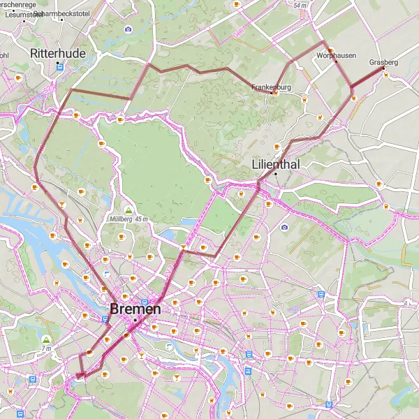 Map miniature of "Grasberg - Walle Gravel Adventure" cycling inspiration in Lüneburg, Germany. Generated by Tarmacs.app cycling route planner