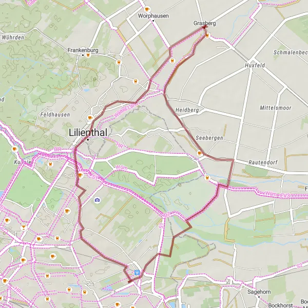 Map miniature of "Gravel Adventure across Lüneburg" cycling inspiration in Lüneburg, Germany. Generated by Tarmacs.app cycling route planner