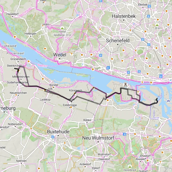 Map miniature of "Countryside Serenity: Jork and Neuenfelde" cycling inspiration in Lüneburg, Germany. Generated by Tarmacs.app cycling route planner