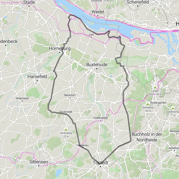 Map miniature of "The Jork Loop" cycling inspiration in Lüneburg, Germany. Generated by Tarmacs.app cycling route planner