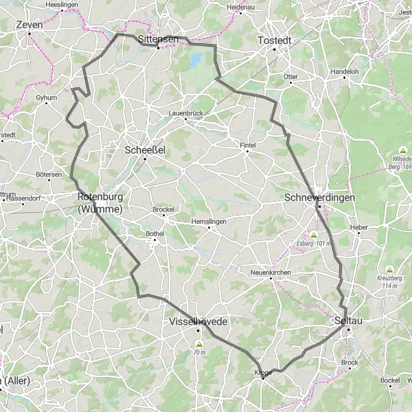 Map miniature of "Rotenburg Adventure Ride" cycling inspiration in Lüneburg, Germany. Generated by Tarmacs.app cycling route planner