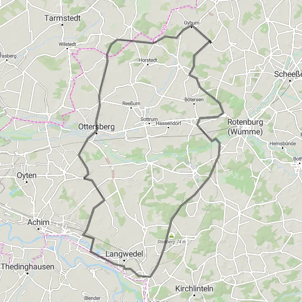 Map miniature of "Aller Valley Adventure" cycling inspiration in Lüneburg, Germany. Generated by Tarmacs.app cycling route planner