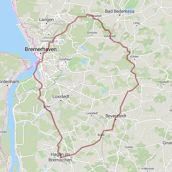 Karten-Miniaturansicht der Radinspiration "Gravel-Tour um Hagen im Bremischen" in Lüneburg, Germany. Erstellt vom Tarmacs.app-Routenplaner für Radtouren