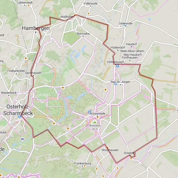 Map miniature of "Hüttenbusch Loop" cycling inspiration in Lüneburg, Germany. Generated by Tarmacs.app cycling route planner