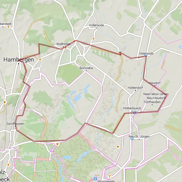 Karten-Miniaturansicht der Radinspiration "Gravel-Entdeckung von Ostersode nach Hambergen" in Lüneburg, Germany. Erstellt vom Tarmacs.app-Routenplaner für Radtouren