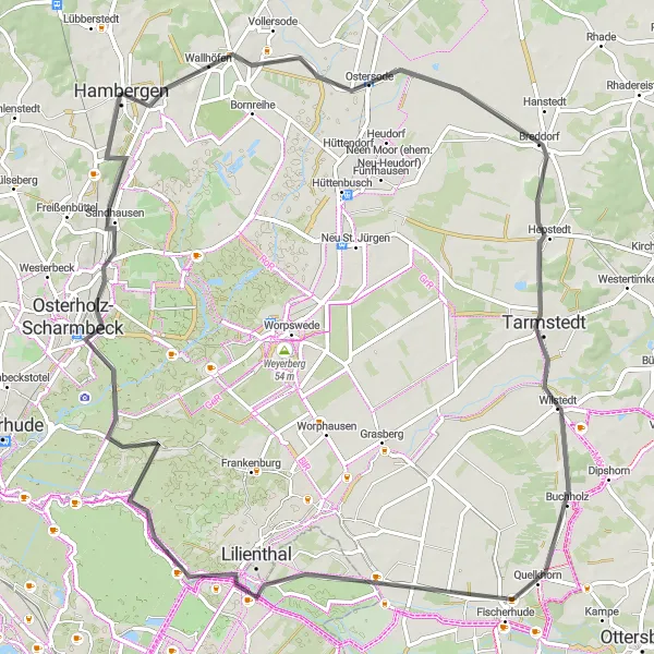 Karten-Miniaturansicht der Radinspiration "Entdeckungstour von Ostersode nach Hambergen" in Lüneburg, Germany. Erstellt vom Tarmacs.app-Routenplaner für Radtouren