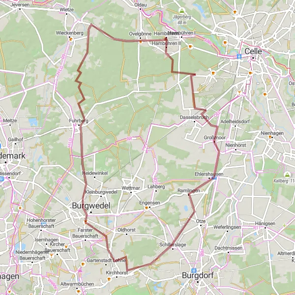 Map miniature of "The Großmoor Circuit" cycling inspiration in Lüneburg, Germany. Generated by Tarmacs.app cycling route planner