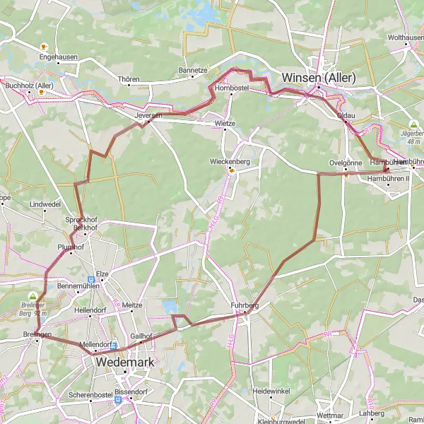 Map miniature of "The Wedemark Explorer" cycling inspiration in Lüneburg, Germany. Generated by Tarmacs.app cycling route planner