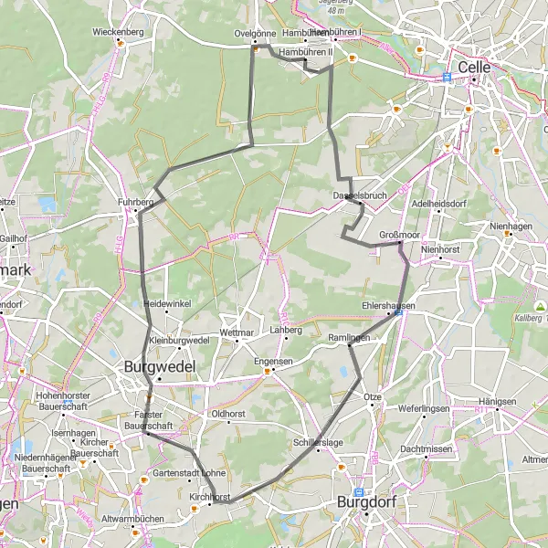 Karten-Miniaturansicht der Radinspiration "Erkundungstour durch Burgwedel" in Lüneburg, Germany. Erstellt vom Tarmacs.app-Routenplaner für Radtouren