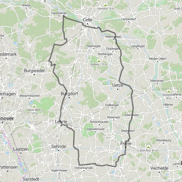 Map miniature of "Celle Countryside Ride" cycling inspiration in Lüneburg, Germany. Generated by Tarmacs.app cycling route planner