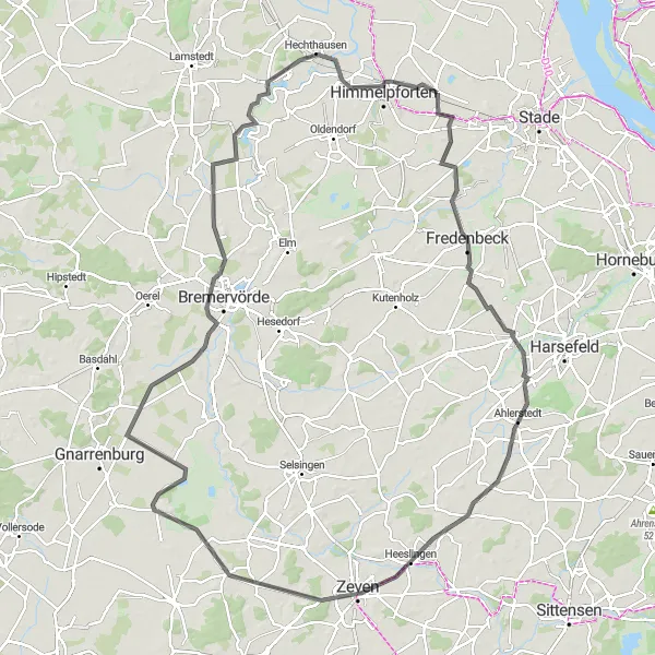 Karten-Miniaturansicht der Radinspiration "Große Rundtour durch Zeven und Laumühlen" in Lüneburg, Germany. Erstellt vom Tarmacs.app-Routenplaner für Radtouren