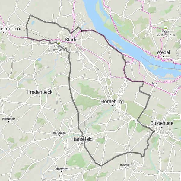 Map miniature of "Stade and Harsefeld Loop" cycling inspiration in Lüneburg, Germany. Generated by Tarmacs.app cycling route planner