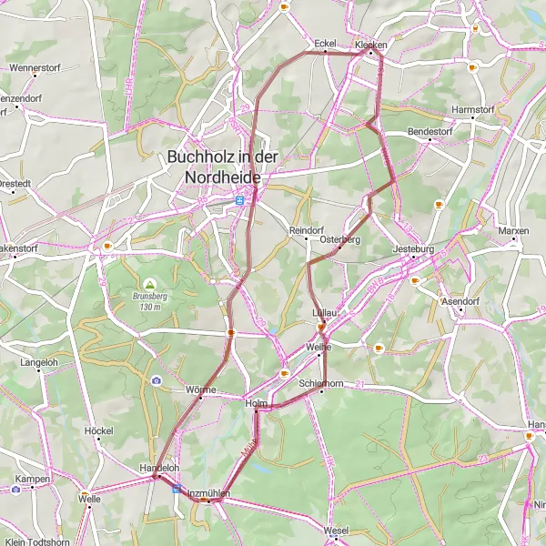 Map miniature of "Handeloh Gravel Adventure" cycling inspiration in Lüneburg, Germany. Generated by Tarmacs.app cycling route planner