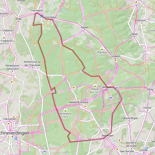 Karten-Miniaturansicht der Radinspiration "Rund um die wilden Hügel" in Lüneburg, Germany. Erstellt vom Tarmacs.app-Routenplaner für Radtouren