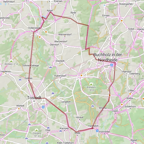 Map miniature of "Heathland Loop" cycling inspiration in Lüneburg, Germany. Generated by Tarmacs.app cycling route planner