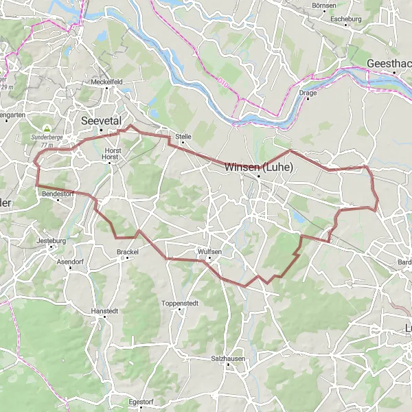 Map miniature of "Wulfsen Gravel Ride" cycling inspiration in Lüneburg, Germany. Generated by Tarmacs.app cycling route planner