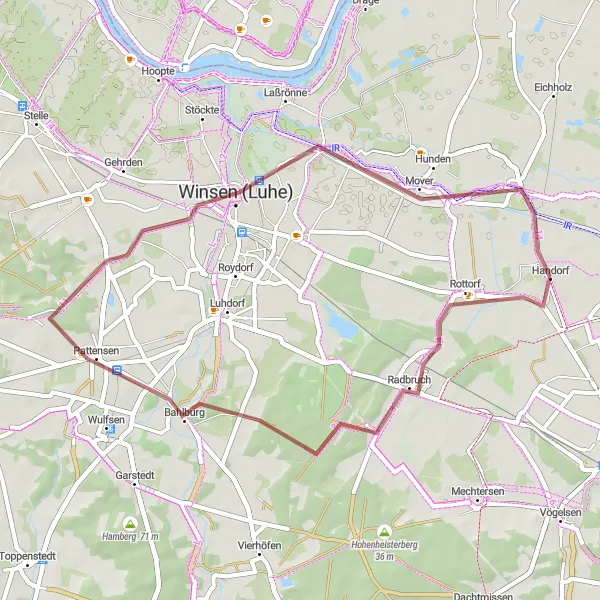 Map miniature of "Pattensen Gravel Loop" cycling inspiration in Lüneburg, Germany. Generated by Tarmacs.app cycling route planner