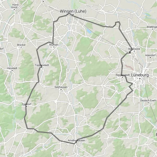 Karten-Miniaturansicht der Radinspiration "Krähen Berg und Rottorf entdecken" in Lüneburg, Germany. Erstellt vom Tarmacs.app-Routenplaner für Radtouren