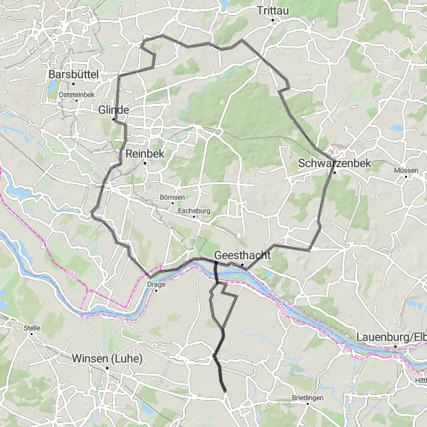 Map miniature of "Drennhausen Tour" cycling inspiration in Lüneburg, Germany. Generated by Tarmacs.app cycling route planner