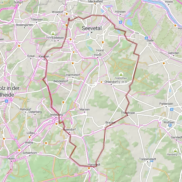 Map miniature of "Hanstedt Gravel Loop" cycling inspiration in Lüneburg, Germany. Generated by Tarmacs.app cycling route planner