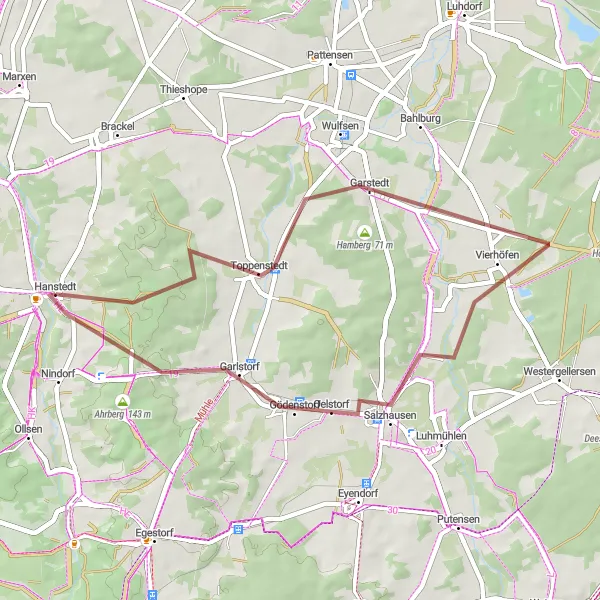 Map miniature of "Toppenstedt Gravel Circuit" cycling inspiration in Lüneburg, Germany. Generated by Tarmacs.app cycling route planner