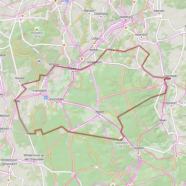 Karten-Miniaturansicht der Radinspiration "Gravel-Abenteuer um Hanstedt" in Lüneburg, Germany. Erstellt vom Tarmacs.app-Routenplaner für Radtouren