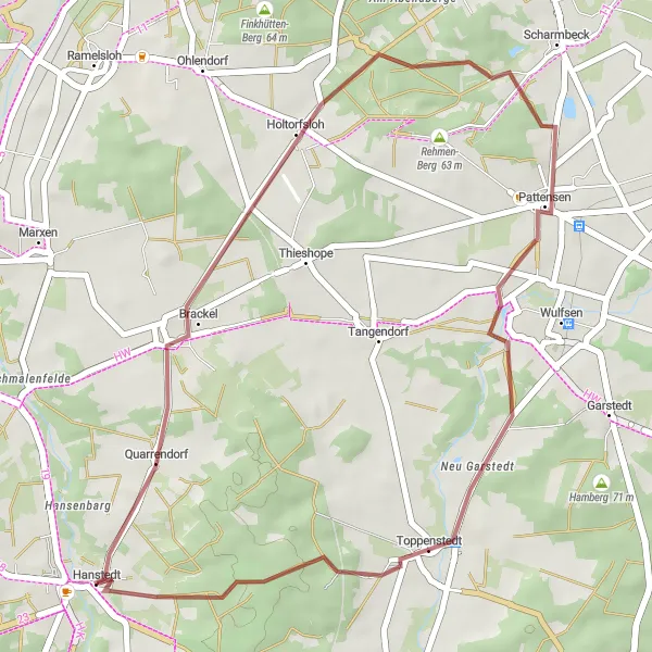 Map miniature of "Gravel Adventure near Hanstedt" cycling inspiration in Lüneburg, Germany. Generated by Tarmacs.app cycling route planner