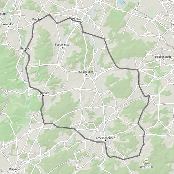 Karten-Miniaturansicht der Radinspiration "Rundtour durch Hanstedt und Umgebung" in Lüneburg, Germany. Erstellt vom Tarmacs.app-Routenplaner für Radtouren