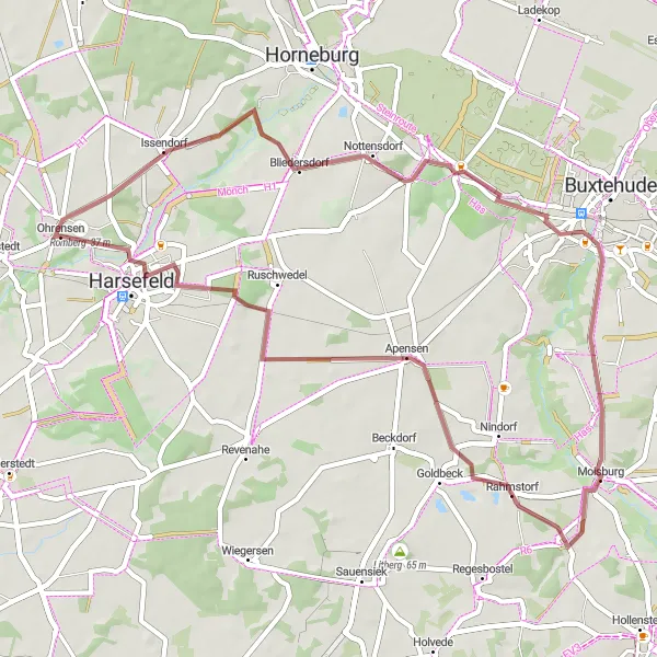 Karten-Miniaturansicht der Radinspiration "Rundroute ab Harsefeld über Neukloster und Hexen-Berg" in Lüneburg, Germany. Erstellt vom Tarmacs.app-Routenplaner für Radtouren