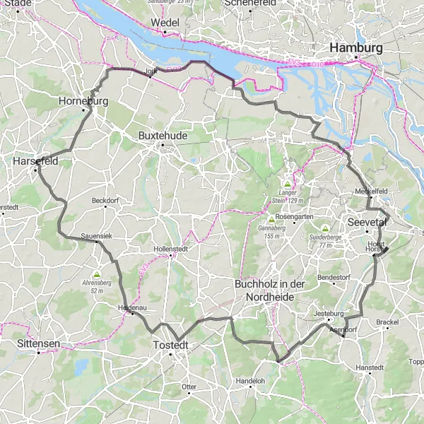 Karten-Miniaturansicht der Radinspiration "Rundroute ab Harsefeld über Bliedersdorf und Borstel" in Lüneburg, Germany. Erstellt vom Tarmacs.app-Routenplaner für Radtouren