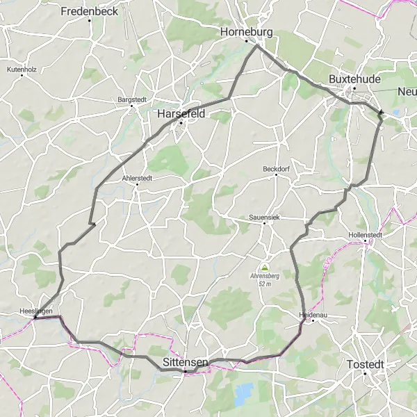 Map miniature of "Charming Villages and Scenic Landscapes" cycling inspiration in Lüneburg, Germany. Generated by Tarmacs.app cycling route planner