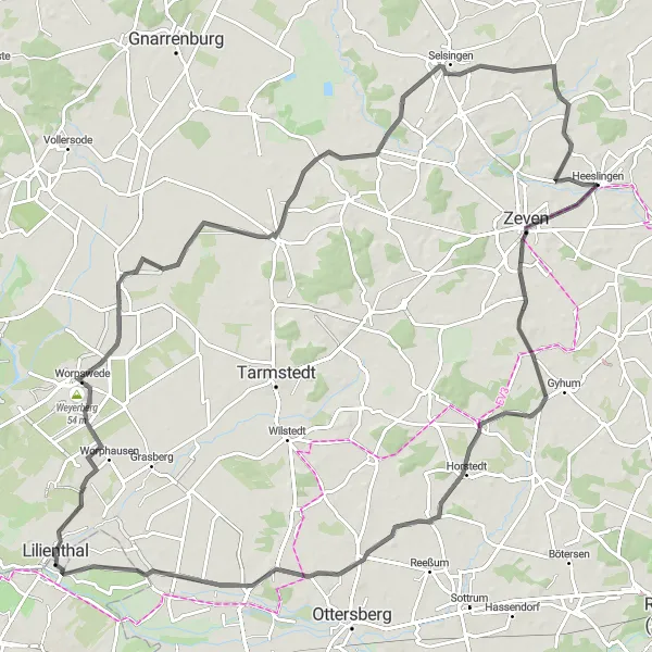 Karten-Miniaturansicht der Radinspiration "Küstenroute um Heeslingen" in Lüneburg, Germany. Erstellt vom Tarmacs.app-Routenplaner für Radtouren