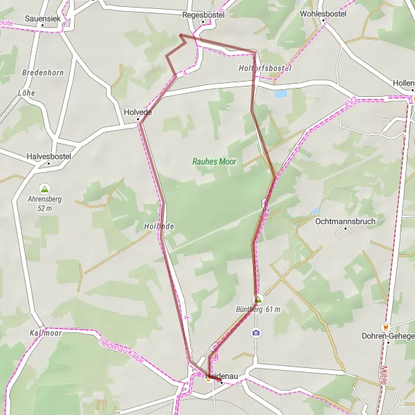 Map miniature of "Heidenau to Büntberg Gravel Route" cycling inspiration in Lüneburg, Germany. Generated by Tarmacs.app cycling route planner