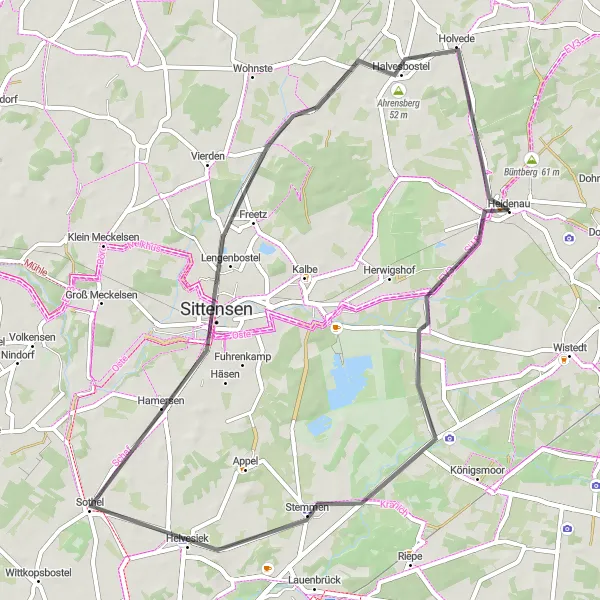 Map miniature of "Heidenau to Heidenauer Schnullerbaum Road Route" cycling inspiration in Lüneburg, Germany. Generated by Tarmacs.app cycling route planner