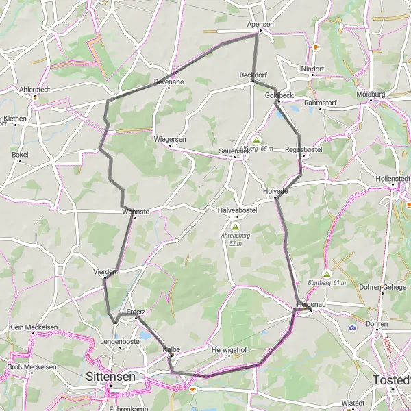 Karten-Miniaturansicht der Radinspiration "Kurze Rundtour um Heidenau" in Lüneburg, Germany. Erstellt vom Tarmacs.app-Routenplaner für Radtouren