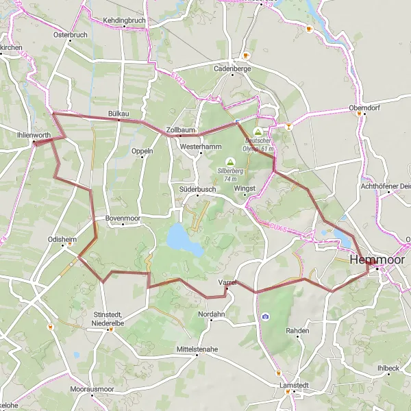 Map miniature of "Nordahn to Warstade Gravel Cycling Route" cycling inspiration in Lüneburg, Germany. Generated by Tarmacs.app cycling route planner