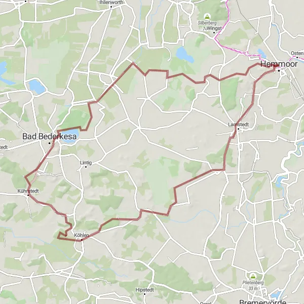 Map miniature of "Hemmoor - Bad Bederkesa Gravel Adventure" cycling inspiration in Lüneburg, Germany. Generated by Tarmacs.app cycling route planner